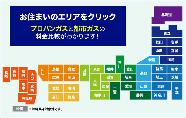 プロパンガスと都市ガスの料金比較（エリア別）